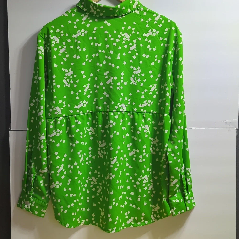 Dokotoo Green Abstract Dot Button-Down Shirt Size Large PTP 20 - Picture 6 of 7